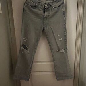 Zara Gray Boyfriend Distressed Jeans
